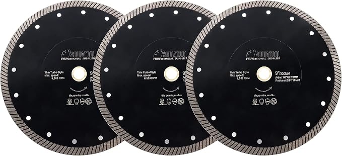 SHDIATOOL Diamond Turbo Blade 9 - Inch Super Thin Cutting Disc for Porcelain Ceramic Tile Granite Dia 230mm 3pieces
