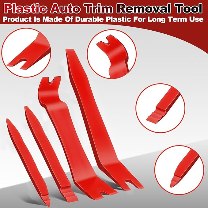 Keze 7 Pcs Auto Trim Removal Tool Kit for Car Panel Dashboard Door Clips and Upholstery with Plastic Pry Tool & Clip Pliers – No Scratch Design Professional Automotive Repair Tools Set, Red