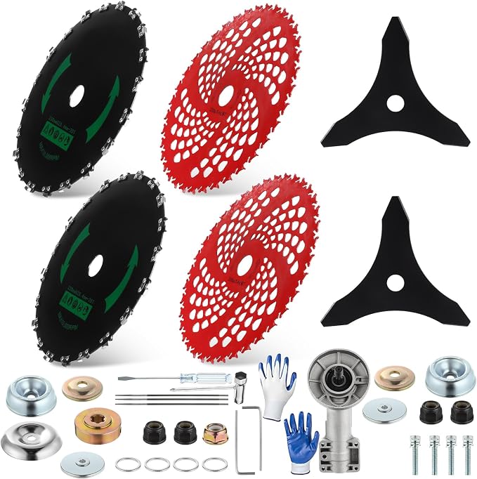 Duraaamo 7 Pcs Brush Cutter Kit Include 9" x 36T Carbide Tipped Blades, 9" x 20T and 10" x 3T Blades with Adapter Kit and Trimmer Head Replacement
