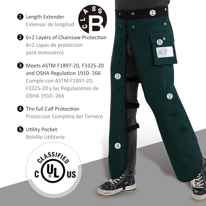 Chainsaw Chaps Apron 8-Layer Wrap for Men/Women Loggers Forest Workers Protective Chain Saw Pants Adjustable