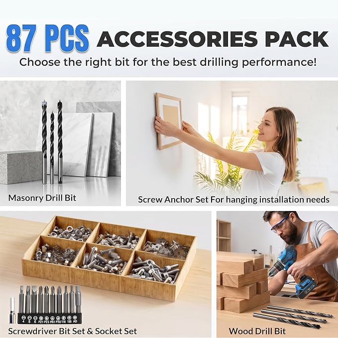 Brushless Cordless Drill Driver Kit, 575 In-Lbs Torque, 25+1 Clutch, 2-Speed Power Drill for Wood, Metal, DIY Home Repair & Furniture Assembly