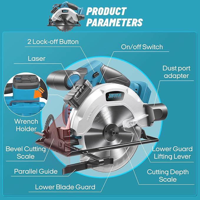 Cordless Circular Saw 6-1/2" for Makita 18V Battery (Not Inclued), 4500RPM Power Circular Saws w/Laser Guide, 0-45° Bevel Capability, Max 2-3/16" Depth, Electric Saw for Wood Plastic