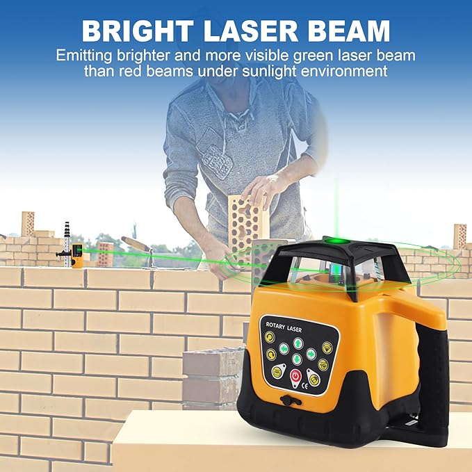 Rotary Laser Level Kit, 360 Degree Automatic Self Leveling Green Beam Horizontal Laser Transit, with Aluminum Tripod & Grade Rod, 500m Working Range for Construction, Building, Surveying