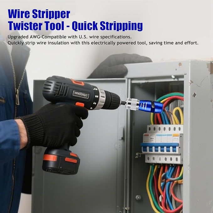 Wire Stripper Twister Tool for Drill, 2026 Upgraded Wire Stripping Tool & Wire Twisting Connector for Cutters 6-14 AWG, 8 In 1 Professional Electrician Twister Stripping with 5 PCS Blade