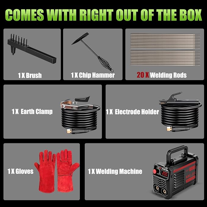 Hpoouo 200Amp 20PCS Rods Stick Welder, Super MINI Portable Welding Machine, IGBT Inverter Welder Machine 110V with Hot Start Arc Force Anti-Stick, for 1/16"-1/8" Rod ARC Welder, 2 Chip Hammers (Black)