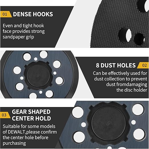Sander Pad Replacement for Dewalt, 5" 8 Hole Hook and Loop Orbital Sander Pad Compatible with DeWalt DWE6421 6421K DWE6423 6423K DCW210B Random Orbital Sanders (4 Screw Holes)