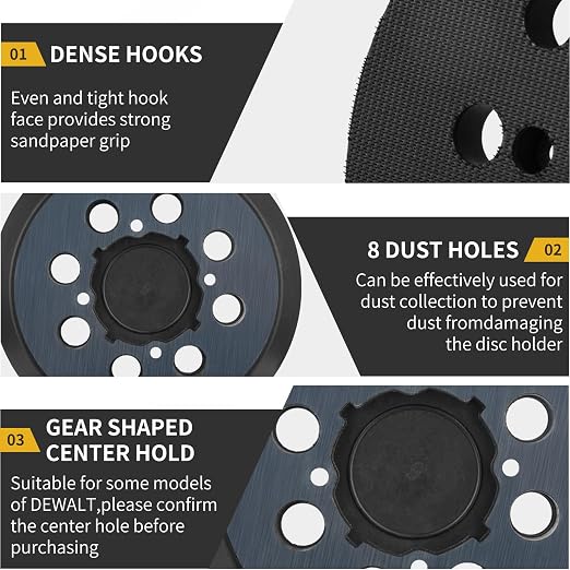 Sander Pad Replacement for Dewalt, 4 Pack 5" 8 Hole Hook and Loop Orbital Sander Pad Compatible with DeWalt DWE6421 6421K DWE6423 6423K DCW210B Random Orbital Sanders (4 Screw Holes)