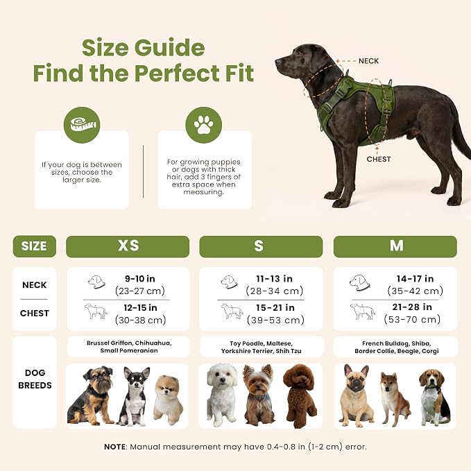 No Pull Dog Harness and Leash Set 3-in-1 Adjustable Anti Pull Dog Harness with Hands-Free Matching Leash,Poop Bag Holder,Easy Walk Dog Harness Extra Small Sized Dog(Olive Green)