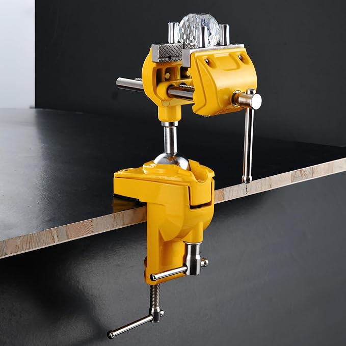 Bench Vise, 360° Swiveling Articulating Vise, Clamp-On Vise for Workbench, Cast Steel Table Clamp Vise, Pipe Vise, Bench Vice for Woodworking, DIY, Drilling, Sawing, Metal Working