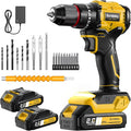 Sundpey Cordless Power Drill Set - 620in-lbs 3/8" Metal Chuck Electric Drill w/Brushless Motor & 23+3 Torque Settings & 2 Battery & LED Light - Drills Driver for Home DIY Woodworking Bricks Drilling