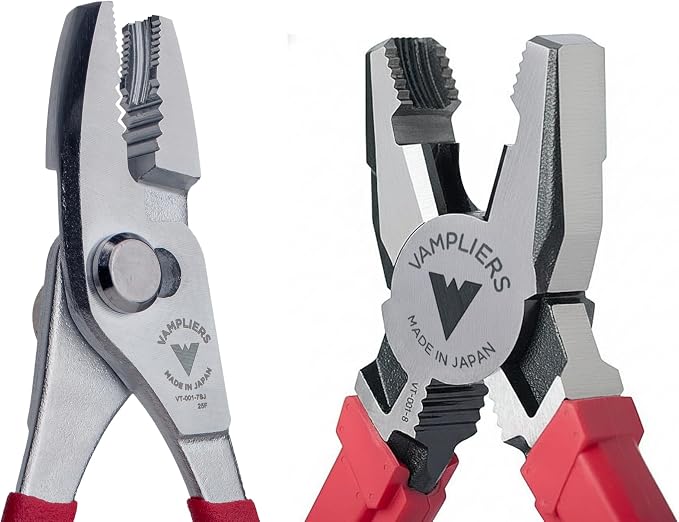 VAMPLIERS 2-PC Screw Extractor Pliers Set 8" Linesman + 7" Slip Joint Plier | VT-001-S2C Made in Japan, High Carbon Steel, Non-Slip Jaws, Removes Stripped, Rusted, Security, Torx Screws, Nuts & Bolts