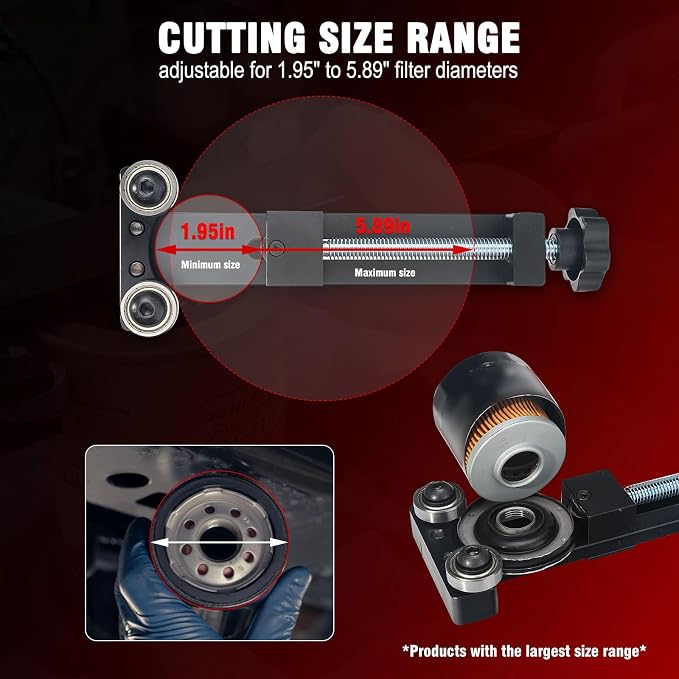 3mirrors LS Engine Oil Filter Cutter - Extra Large Cutting Range Up to 5.89" - Heavy Duty 6061 Billet Aluminum & CNC Machined - Reusable Tool with Replacement Blade