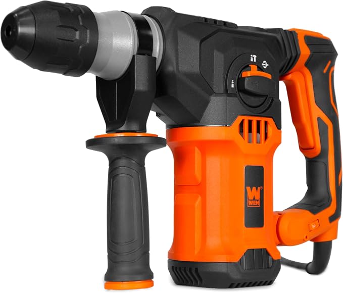 WEN 12-Amp 1-3/16-Inch Variable Speed SDS Plus Corded Rotary Hammer Kit with Case, Chisels, and Drill Bits (RH1042)