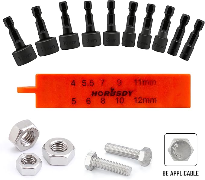 HORUSDY 22-Piece Power Nut Driver Set for Impact Drill, SAE and Metric, 1/4” Nut Driver Hex Keys, Hex Head Drill Bit Set