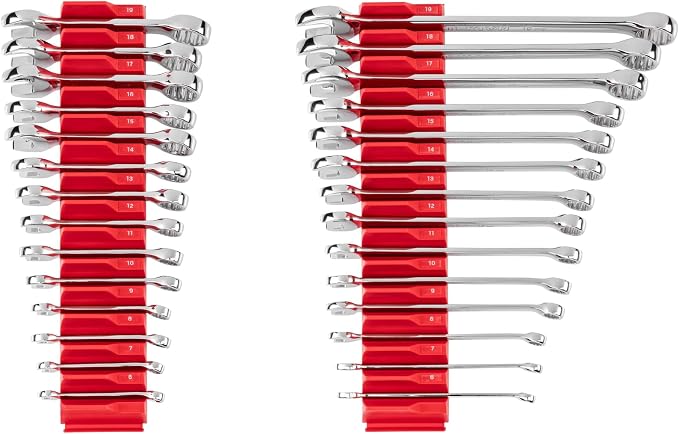 TEKTON Stubby and Standard Combination Wrench Set, 28-Piece | WCB95903 | (6 - 19 mm), Modular Organizers, Chrome Finish