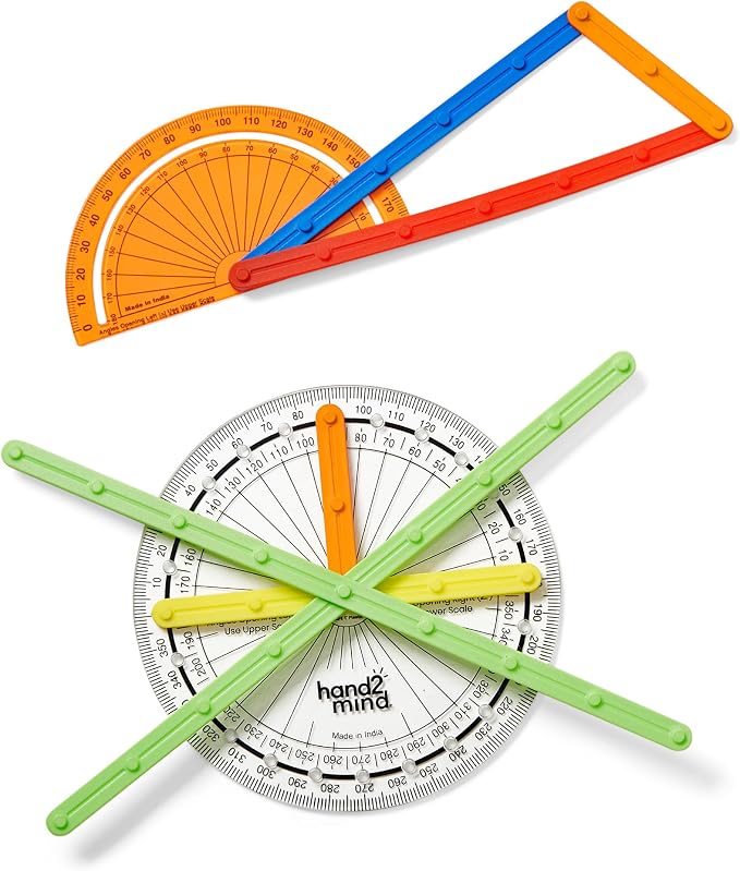 hand2mind AngLegs Small Group Set with 8 Protractors, Geometry Manipulatives, Geometric Shapes for Classroom, Montessori Math Materials, Math Teaching Tools, 4th Grade Math Manipulatives for Kids