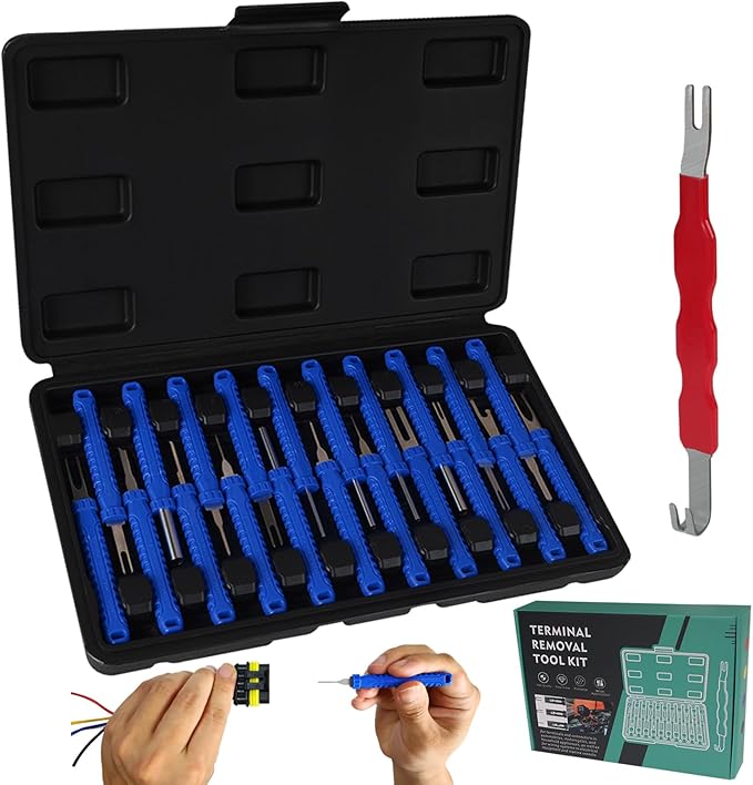 21+1Pcs Terminal Removal Tool Kit with Blow-Molded Case - Automotive Electrical Terminal Connector Separator Removal Tools Depinning Tool Kit for Most Connectors,Blue