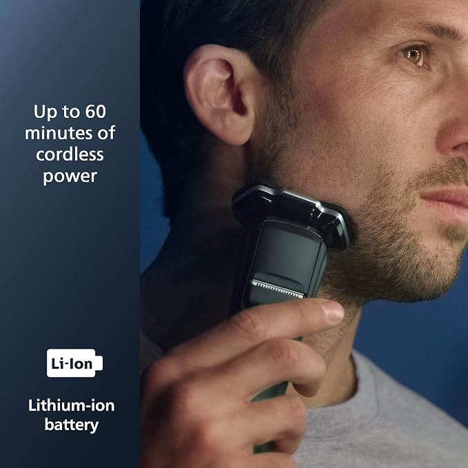 Philips Norelco Shaver 7300, Rechargeable Wet & Dry Electric Shaver with SenseIQ Technology, Pop-up Trimmer, Charging Stand, Click-on Nose Trimmer, & Travel Case, S7887/92