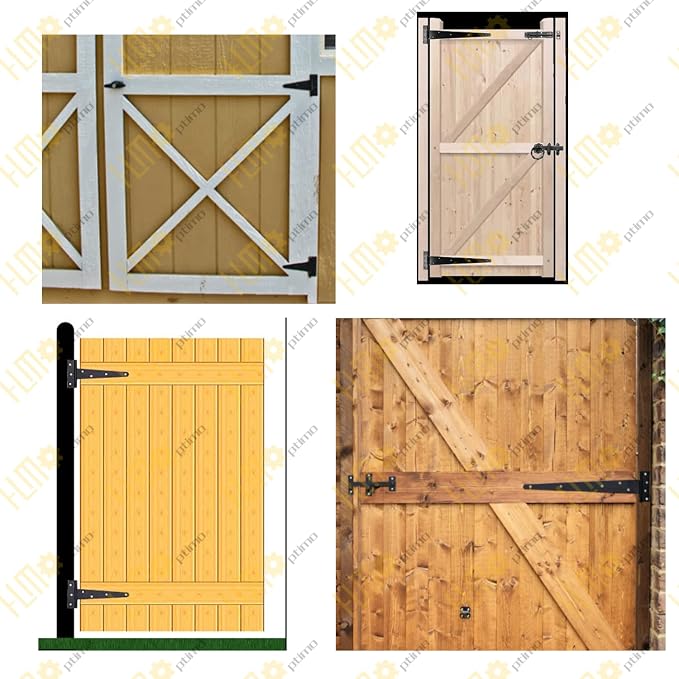 HLMOptimo Heavy Duty T Hinge Tee T Strap Shed Gate Barn Fence Door Hinge Wrought Rustproof All Size Black (2 pcs, 4 inch)
