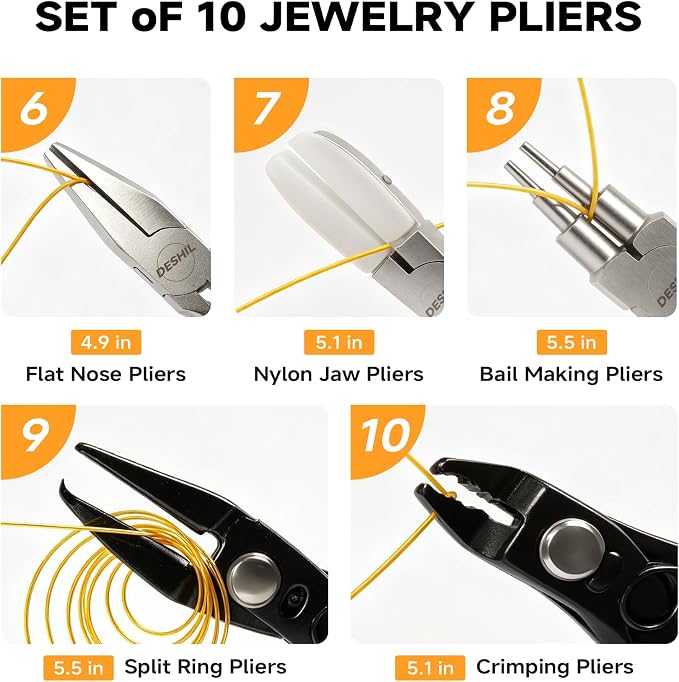 DESHIL 10 Pcs Jewelry Pliers Set for Jewelry Making, Wire Wrapping, Beading