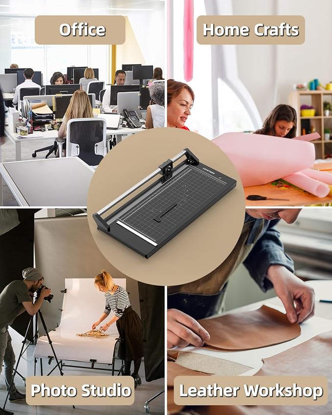 Rotary Paper Cutter 24 Inch, Heavy Duty Paper Trimmer with Self-Sharpening Blade, Measurement Grid for Cardstock, Posters, Photos, Studio & Office Use