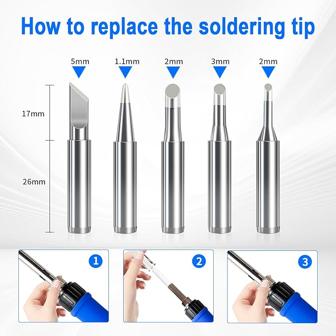 Soldering Iron Kit, 80W Soldering Iron Pen with Adjustable Temperature, LCD Display, ON/OFF Switch, 5 Tips, Solder Wire, Stand with Sponge, Pump, Paste, Tweezer, Blue