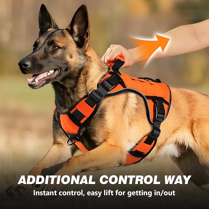 WINGOIN Orange Tactical Dog Harness for Large Dogs,No Pull Dog Harness | Heavy Duty with Handle,Adjustable Reflective,Military K9 Style,Big Size Body Dog Vest,for German Shepherd,for Walking Hunting