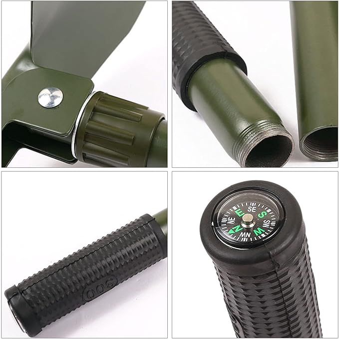 Military Small Folding Camping Shovel, Mini Compact Pickaxe with Carrying Pouch for Gardening, Off Road, Hunting, Car Emergency, Remove Ice (Military Green)