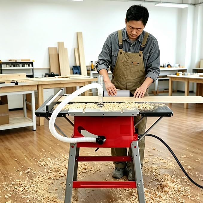 Table Saw with Stand 10-Inch, 15A 5000 RPM Portable Jobsite Table Saw, 0-45° Bevel & 90° Crosscut For 2-9/16" To 3-11/32" Max Cutting Depth, Angle Stop & Push Stick for Woodworking & DIY