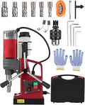 PrecisionAuto 1.57" Magnetic Drill Press – 1550W, 820RPM, 13000N Holding Force, Adjustable Speed & Adapter, Double Dovetail, 6 Coring Bits, Portable Mag Drill Machine for Steel & Metal (Chinese dubbed