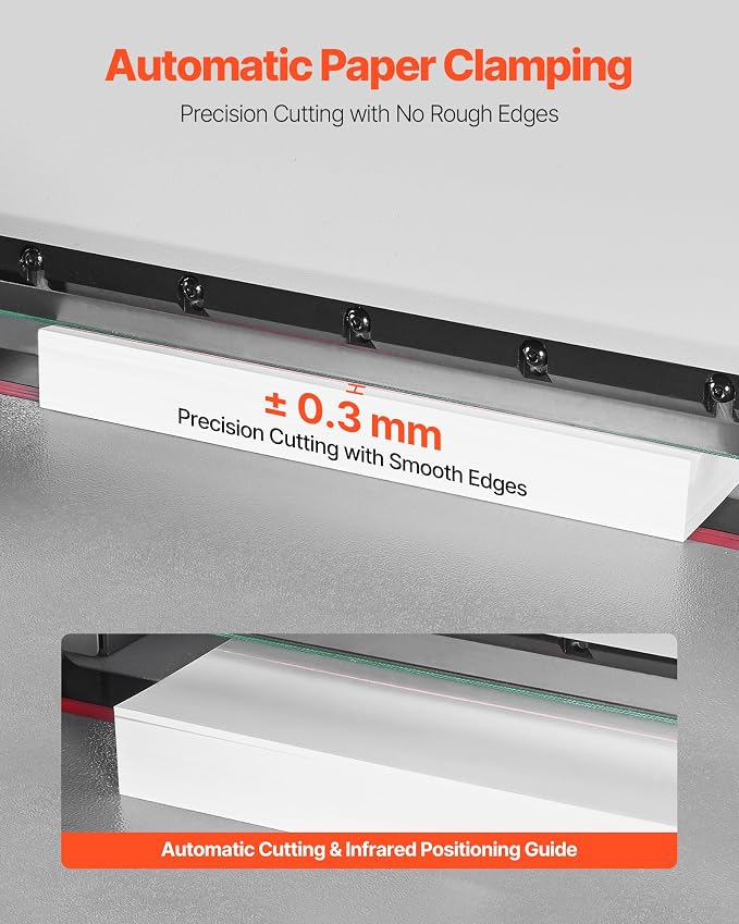 VEVOR Electric Paper Cutter, Heavy Duty Metal Paper Cutter Machine, 17.72 inch Cutting Width, 1.57 inch Cutting Thickness, Electric Guillotine Trimmer with Infrared Function and Spare Blade