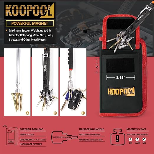 Telescoping Magnetic Pickup Tool Set, Inspection Mirror Telescoping, LED Flashlight, Cool Gadgets for Men, Stocking Stuffers, Gifts for Dad, Husband, Kids, Boyfriend, Magnet Stick (Red)
