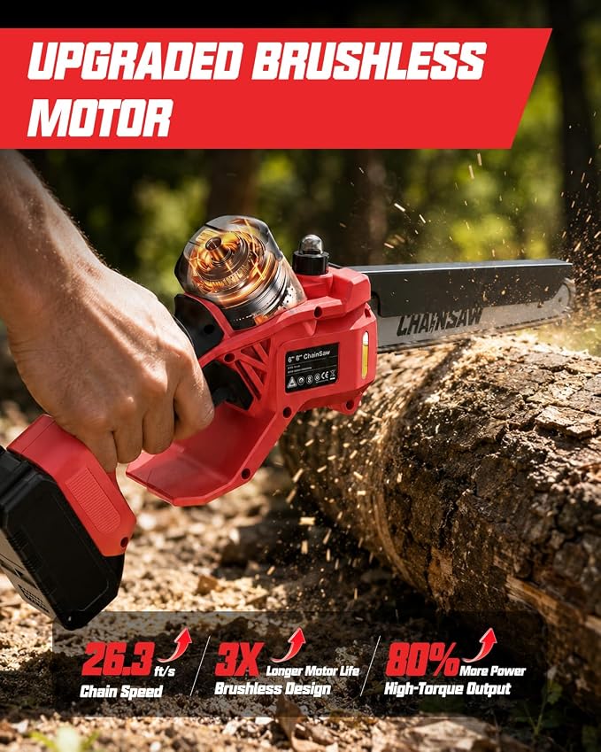 Brushless Mini Chainsaw Compatible with Milwaukee M18 18V (Tool Only) | Cordless Chain Saw for Branch Cutting, Tree Trimming, Shrub Trimming, Small Logs, Garden, Orchard, Yard Cleanup, Dad Gifts