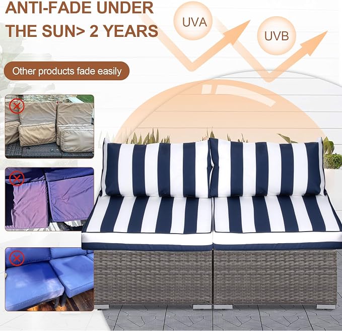 14 Piece Outdoor Patio Cushion Covers Replacement, Waterproof Outdoor Furniture Cushion Covers, Fit 7 Pcs 6 Seater Wicker Rattan Conversation Sofa Set,Blue White Stripes(Only Cover) 25.6x25.6"