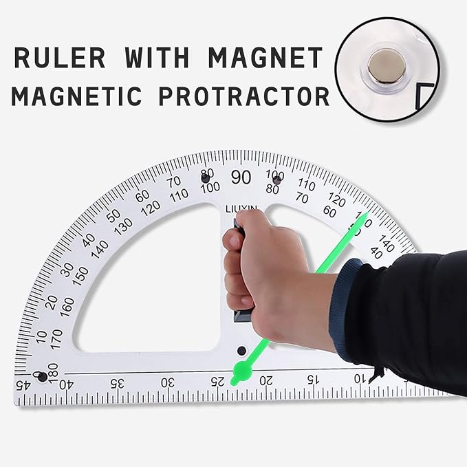 Math Ruler Magnetic Classroom Math Geometry Tool Set Enhances Classroom Learning, Easily Mounts to Blackboard Protractor Measuring Ruler Triangle Ruler, Tp4pc