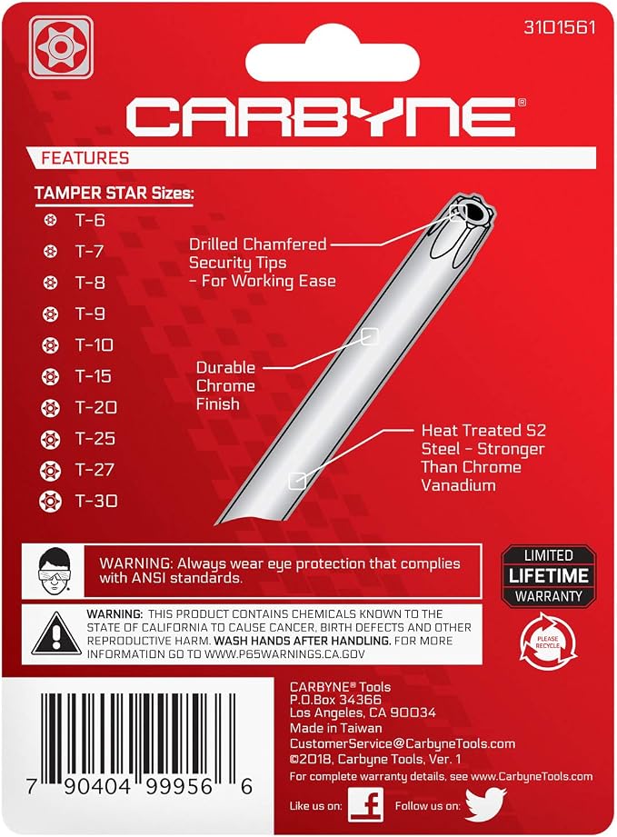 Carbyne Folding Tamper Proof Torx Wrench Set, 10-Piece, T6 to T30 | Heat Treated S2 Steel, Security Tips