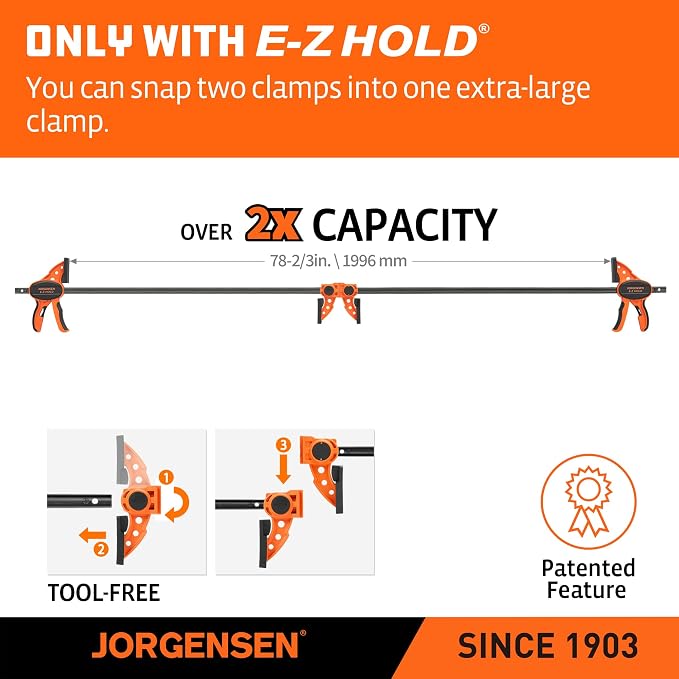 Jorgensen 36" E-Z Hold Medium-Duty Bar Clamps, 400 lbs Load Limit, 2-Pack