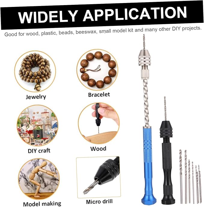 Angoily 2sets Hand Drills Jewelry Drilling Tools Drill Bit for Crafts Steel Pin Vise Hand Twisted Bits for Precision Work