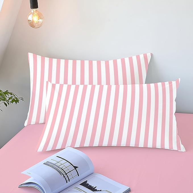 Sedefen Striped Duvet Cover King Size Pink Stripe Geometry Bedding Set for Girls 3 Pieces Soft Microfiber Reversible White Geometric Stripes Comforter Cover with Zipper Closure and 2 Pillowcases