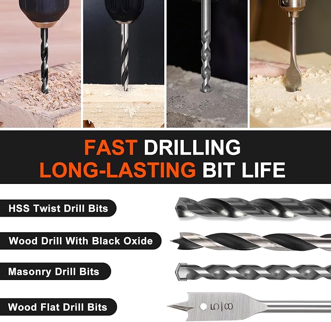 COMOWARE 200Pcs Drill Bit Set & Screwdriver Bit Set - HSS/CR-V 1/4" Multi-Purpose Bits in Transparent Storage Case, Impact Driver Accessories for DIY Projects, Home Repairs, Professional Use