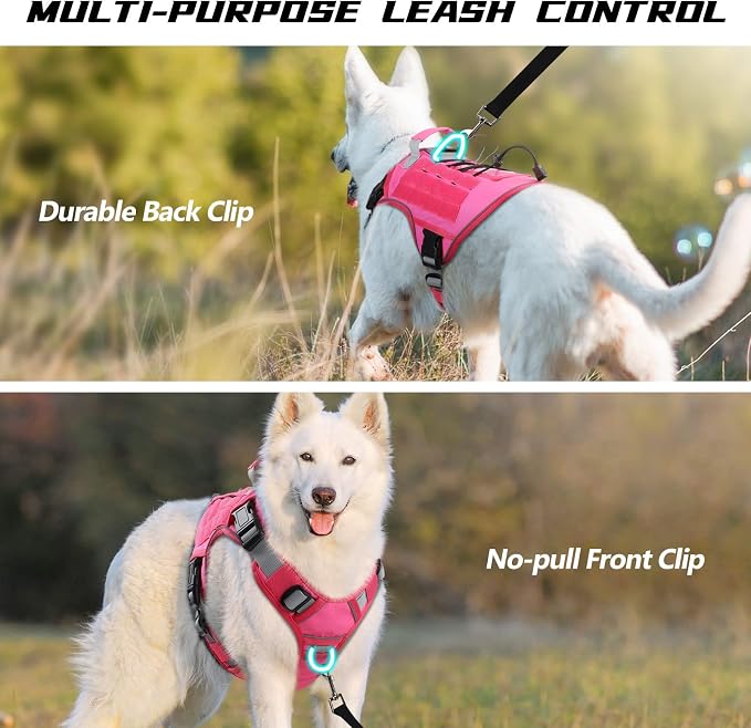 WINGOIN Pink Tactical Dog Harness for Medium Size Dogs,No Pull Dog Harness | Heavy Duty with Handle,Adjustable Reflective,Military K9 Pet Vest,for Pitbull Female Male,for Walking Training Hiking Running