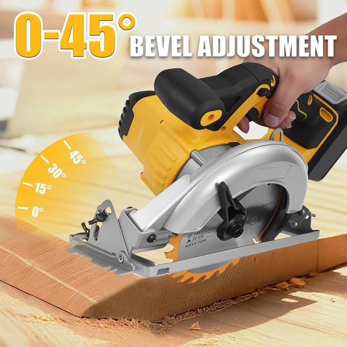 Cordless Circular Saw for Dewalt 20V Battery, Brushless Saws 6-1/2" Blade, 0-45° Cutting Bevel, Cutting Depth 2.24''(90°), 1.61''(45°), Power Wood Saw for Plastic, Wood(Only tools)