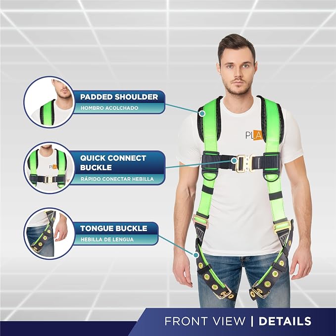 Full Body Harness with 5 Point Adjustment, Dorsal D-ring, Grommet Legs, Two Side D Rings, and Fall Indicators