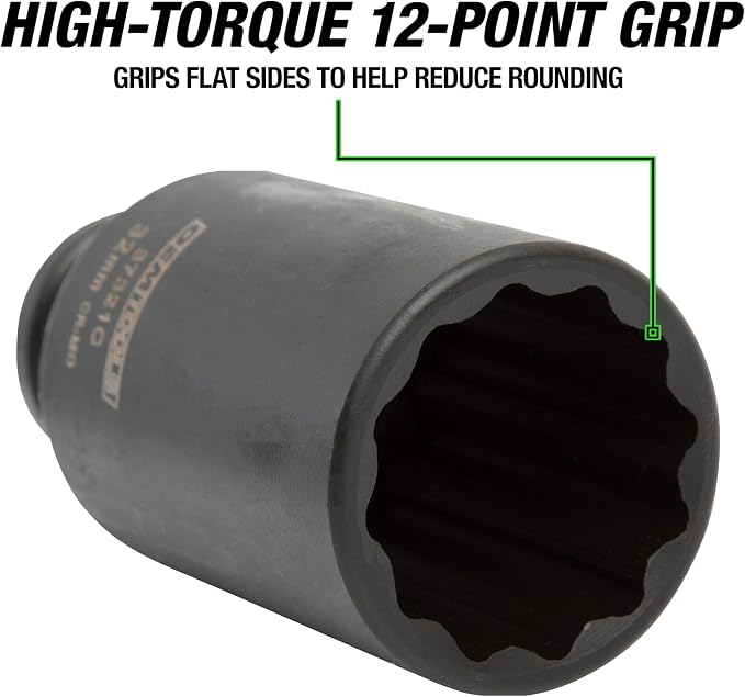 OEMTOOLS 37321 8-Pc 12 Point 1/2 Inch Drive Axle Nut Socket Set with Case | 1/2" Drive Impact Set 29mm-39mm, Cr-Mo Steel Metric Socket Set, Precision-Machined Deep Impact Sockets, Black Oxide Finish