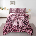 Feelyou Leopard Print Comforter Set King Size Cute Pink Bow Bedding Set for Kids Boys Girls Cheetah Animal Fur Duvet Quilt Bedroom Decor Microfiber 3 Pcs with 2 Pillow Cases