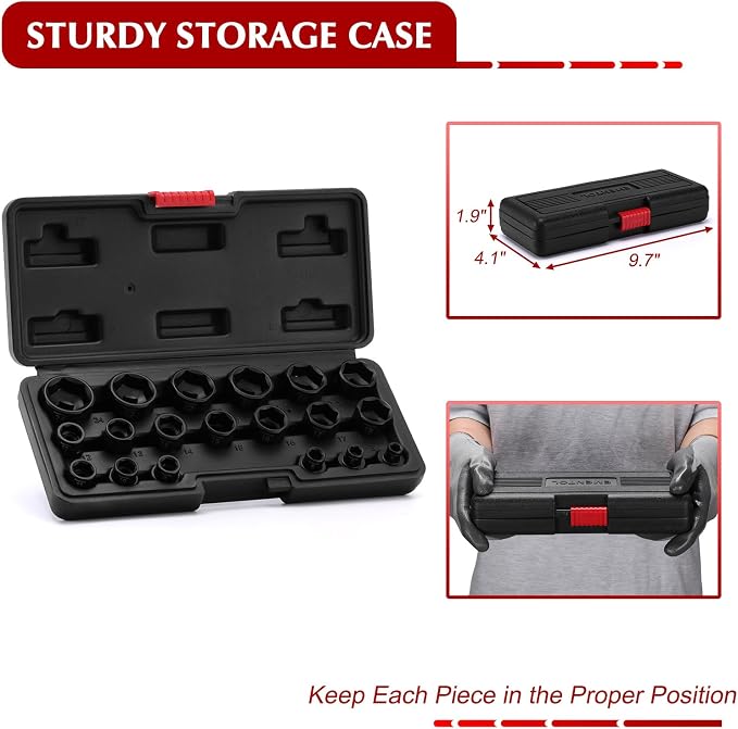 EMENTOL 19 Pieces 3/8" Drive Low Profile Nano Impact Socket Set, 6mm-24mm, Metric Stubby sockets, CR-MO