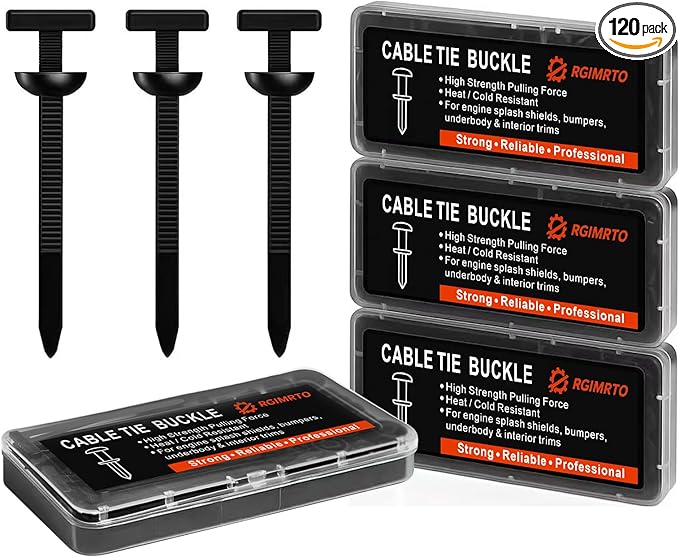 Nylon Universal Cable Tie Buckles & Automotive Tools Clips – Heavy-Duty Fasteners for Car Parts, Bumpers, Splash Shields, Fender Liners & Underbody Panels 4-Case Organizer Box 120Pcs