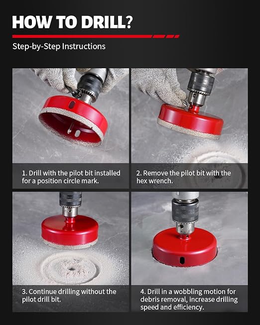 DAYDOOR 4-1/2" Diamond Hole Saw Bit with Pilot Drill Bit -1pc 114mm Diamond Tile Hole Saw with Guiding Bit for Porcelain Tile Ceramic Pottery Granite Stone Glass Bottles(3/8" Triangle Shank)