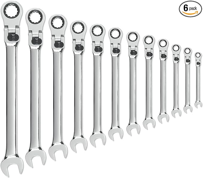 GearWrench 12 Pc. 12 Pt. XL Locking Flex Head Ratcheting Combination Wrench Set, Metric - 85698 (Pack of 6)