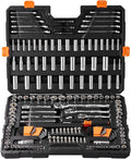 VEVOR Mechanics Tool Set, 205 Pcs SAE and Metric Sockets, 1/4" 3/8" 1/2" Drive Deep and Standard Sockets, Chrome Vanadium Steel, Polyethylene